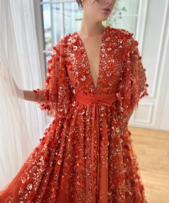 Teuta matoshi-Vivid Amber Ball Gown 2