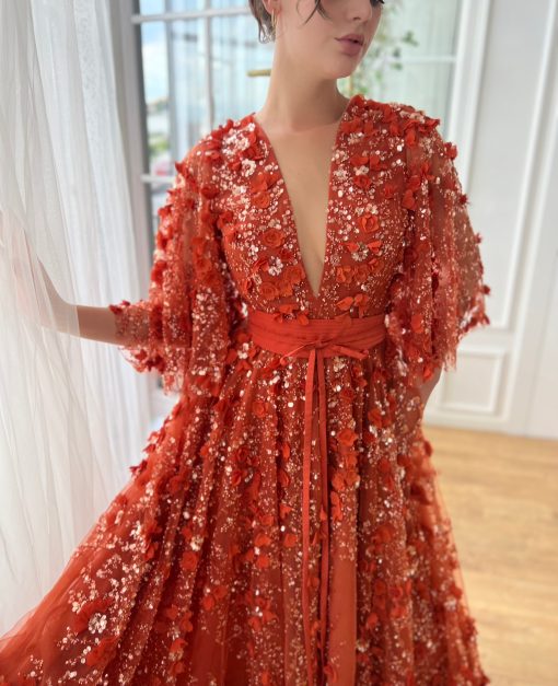 Teuta matoshi-Vivid Amber Ball Gown - Image 2