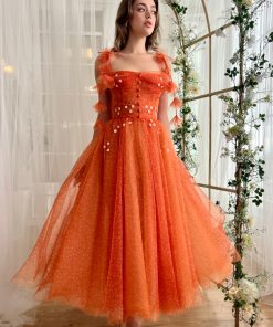 Teuta matoshi-Tangerine Flair Midi Dress