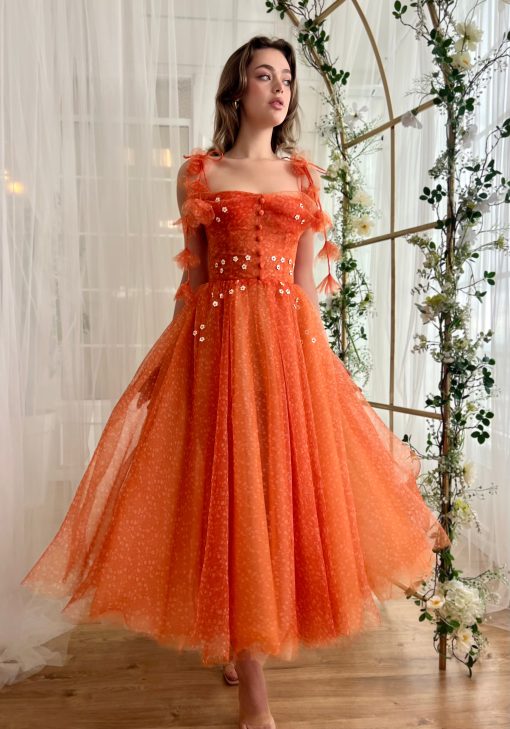 Teuta matoshi-Tangerine Flair Midi Dress