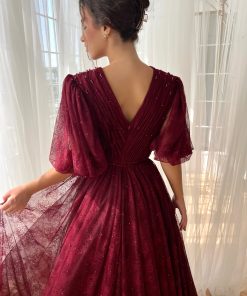 Teuta matoshi-Burgundy Dantelle Gown 2