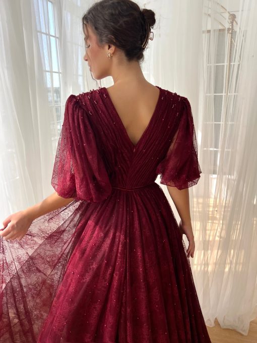 Teuta matoshi-Burgundy Dantelle Gown - Image 2