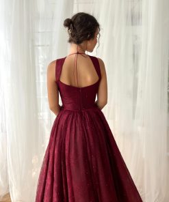 Teuta matoshi-Burgundy Dantelle Midi Dress 2