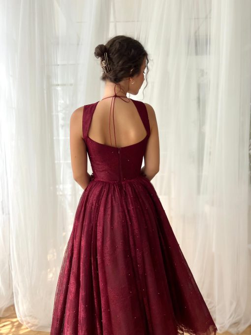 Teuta matoshi-Burgundy Dantelle Midi Dress - Image 2