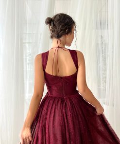 Teuta matoshi-Burgundy Dantelle Midi Dress