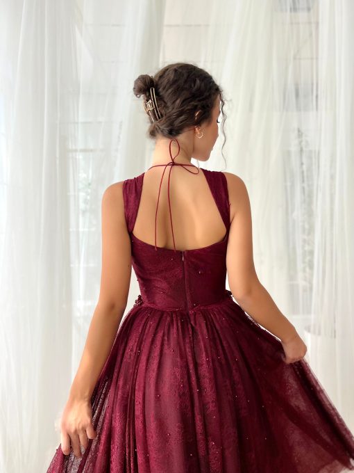 Teuta matoshi-Burgundy Dantelle Midi Dress