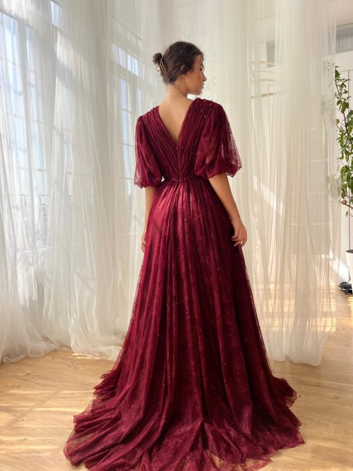 Teuta matoshi-Burgundy Dantelle Gown