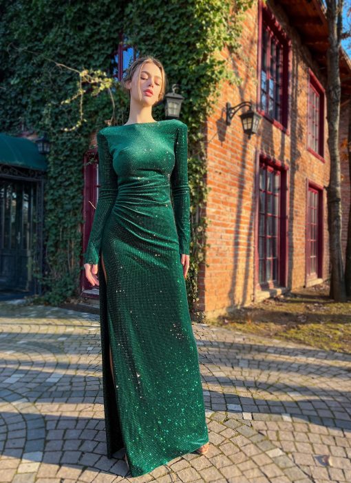 Teuta matoshi-Opulent Emerald Mermaid Dress - Image 2