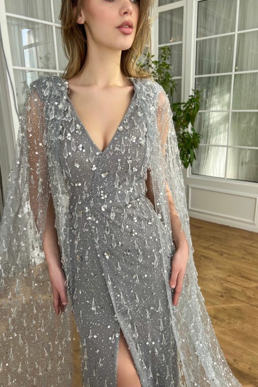 Teuta matoshi-Crystal Cape Mermaid Dress