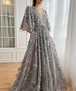 Teuta matoshi-Silver Blossom Gala Gown