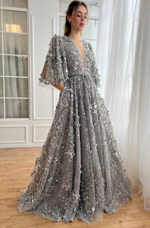 Teuta matoshi-Silver Blossom Gala Gown