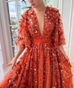 Teuta matoshi-Vivid Amber Ball Gown