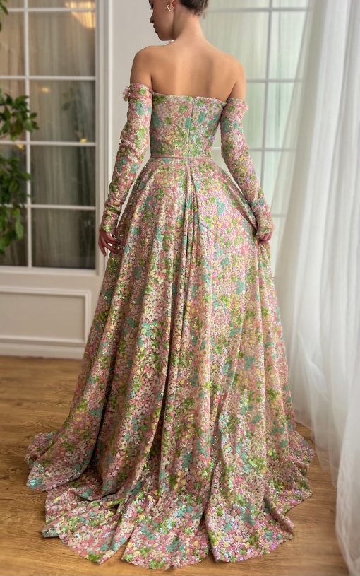 Teuta matoshi-Coral Rose Off-Shoulder Gown - Image 2
