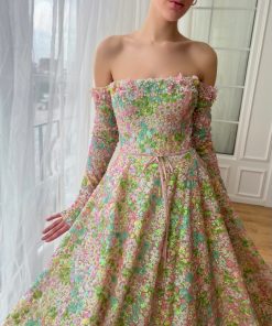 Teuta matoshi-Coral Rose Off-Shoulder Gown