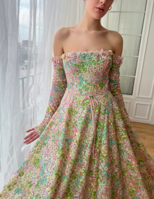 Teuta matoshi-Coral Rose Off-Shoulder Gown