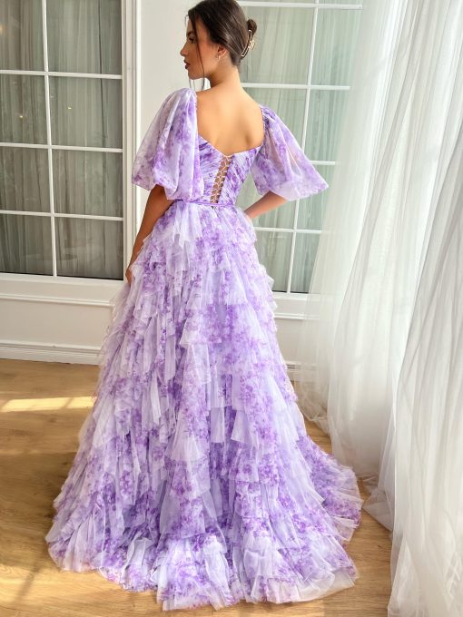 Teuta matoshi-Violet Sky Ruffled Gown