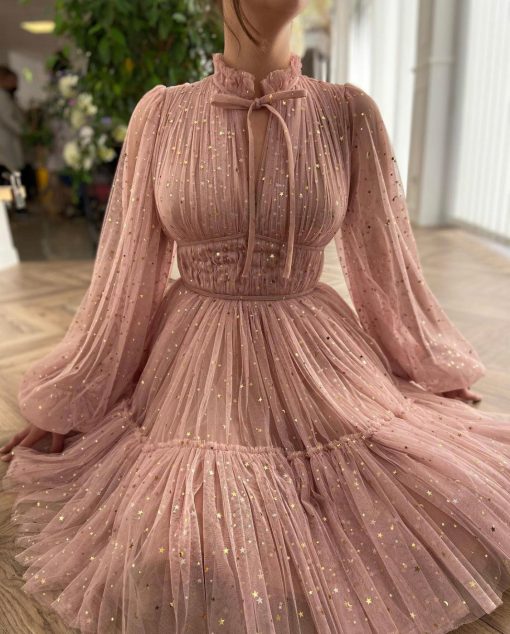 Teuta matoshi-Starry Pastel Pink Mini Dress - Image 3