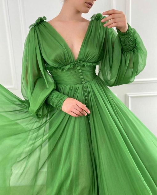 Teuta matoshi-Draped Kelly Green Gown - Image 3