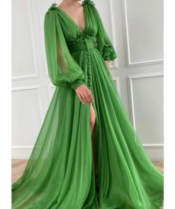 Teuta matoshi-Draped Kelly Green Gown