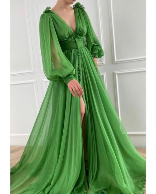Teuta matoshi-Draped Kelly Green Gown
