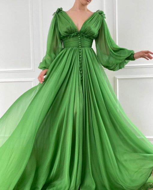 Teuta matoshi-Draped Kelly Green Gown - Image 2