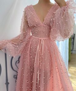 Teuta matoshi-Pink Mimosa Beaded Gown 2