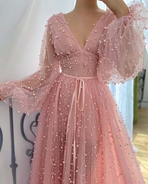 Teuta matoshi-Pink Mimosa Beaded Gown - Image 2