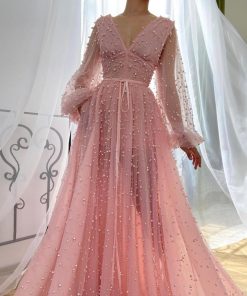 Teuta matoshi-Pink Mimosa Beaded Gown