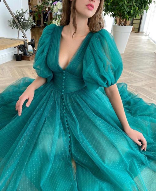 Teuta matoshi-Teal Dotted Dress - Image 3