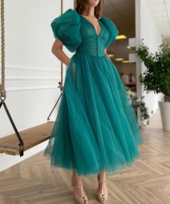 Teuta matoshi-Teal Dotted Dress 2