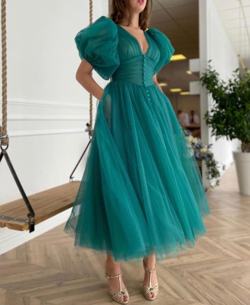 Teuta matoshi-Teal Dotted Dress - Image 2