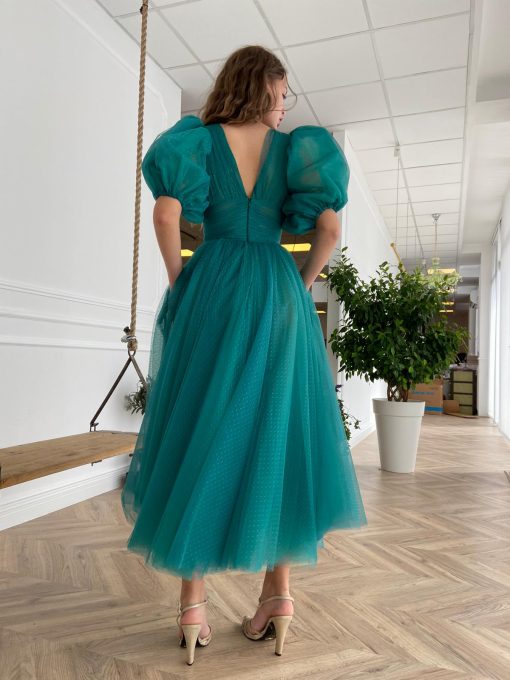 Teuta matoshi-Teal Dotted Dress