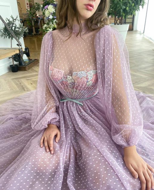 Teuta matoshi-Lilac Dotted Dress - Image 3