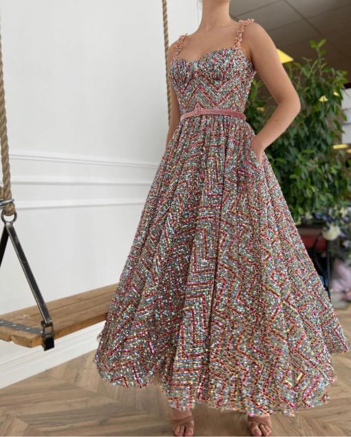 Teuta matoshi-Rainbow Sequined Dress