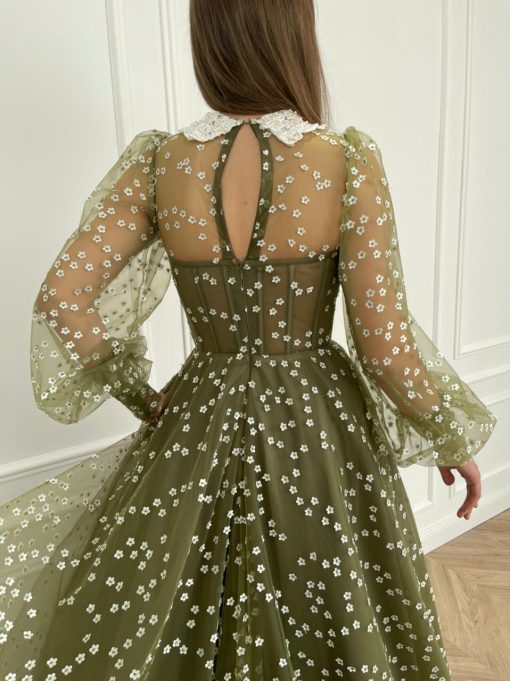 Teuta matoshi-Olive Flowery Gown