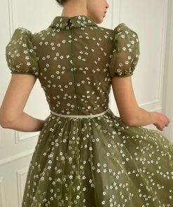Teuta matoshi-Olive Flowery Dress 2