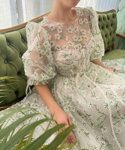 Teuta matoshi-Mint Camelia Puff Sleeve Dress