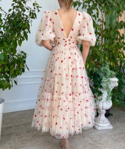 Teuta matoshi-Cream Cherry Midi Dress 2