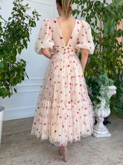 Teuta matoshi-Cream Cherry Midi Dress - Image 2