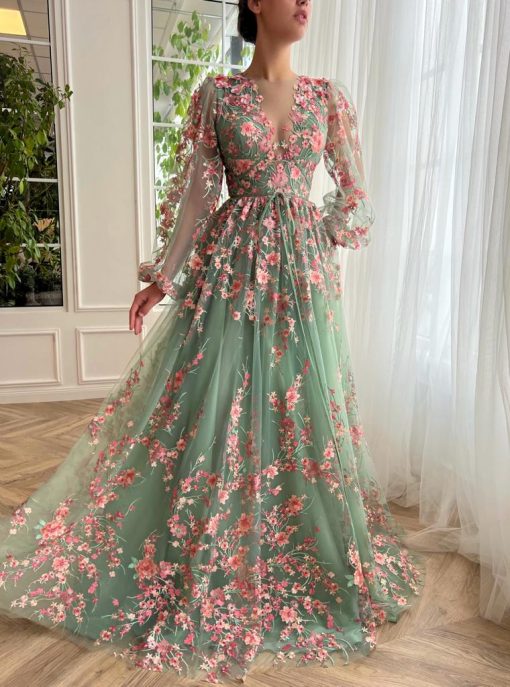 Teuta matoshi-Blushed Rose Bouquet Gown
