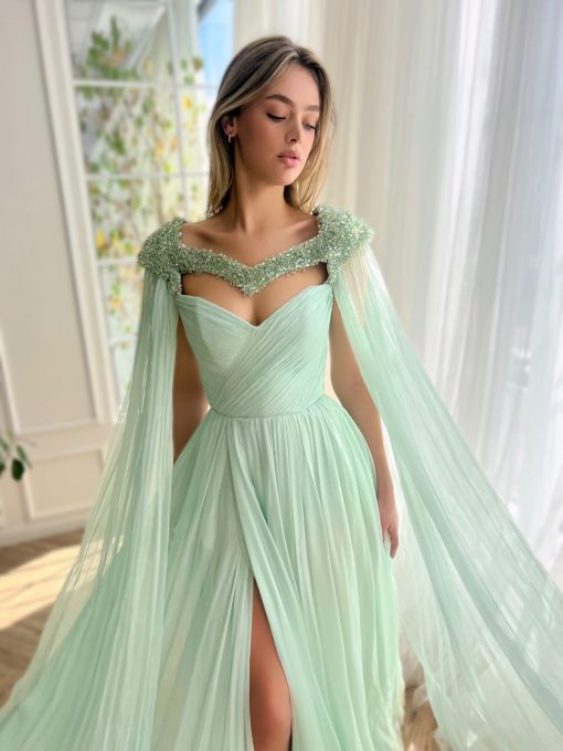 Teuta matoshi-Mint Whisper Beaded Gown - Image 2