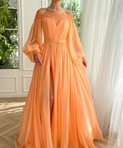 Teuta matoshi-Melon Oasis Off-Shoulder Gown