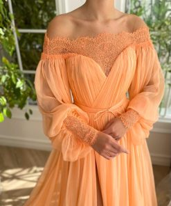 Teuta matoshi-Melon Oasis Off-Shoulder Gown 2