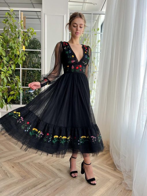 Teuta matoshi-Nightfall Bouquet Midi Dress