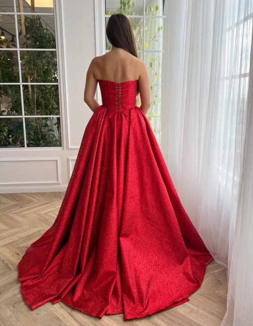Teuta matoshi-Ruby Luminescence Pleated Gown - Image 2