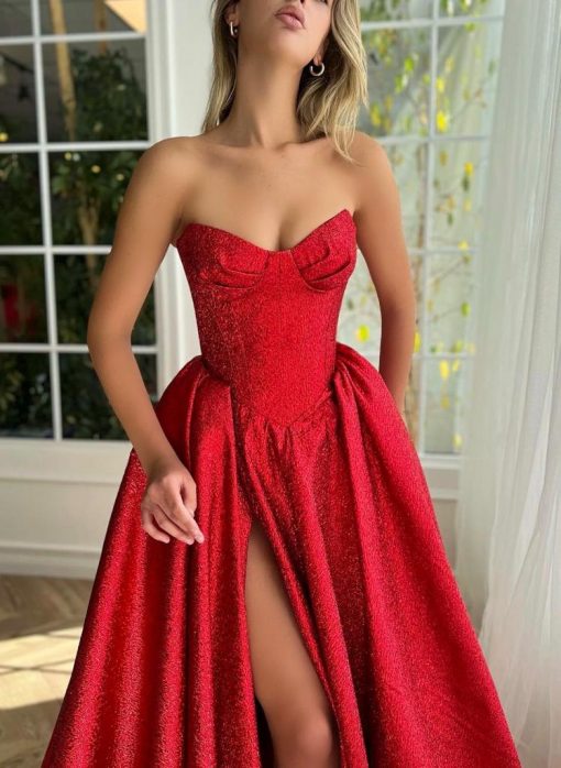 Teuta matoshi-Ruby Luminescence Pleated Gown