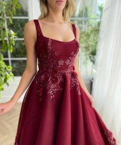 Teuta matoshi-Maroon Promenade Midi Dress