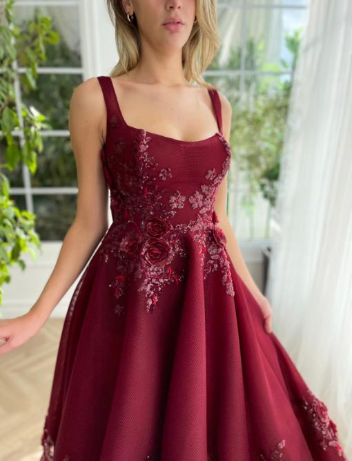 Teuta matoshi-Maroon Promenade Midi Dress