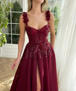 Teuta matoshi-Maroon Promenade Gown