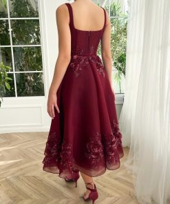 Teuta matoshi-Maroon Promenade Midi Dress 2